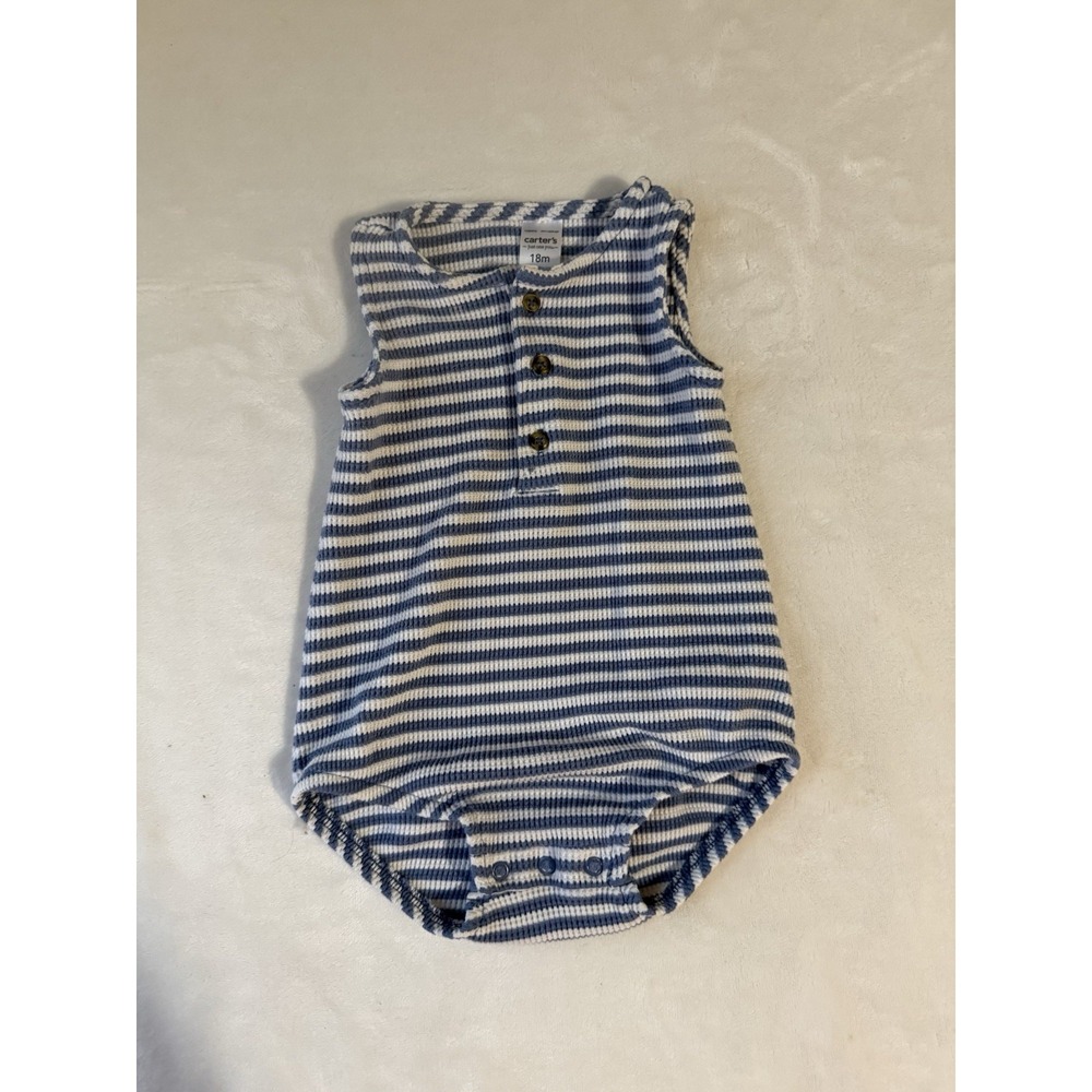 Carter's 18 Month Blue White Striped Sleeveless One piece snaps buttons Romper